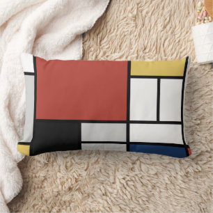 Almofada Lombar Mondrian Painting Red Plane Yellow Black Cinza Blu