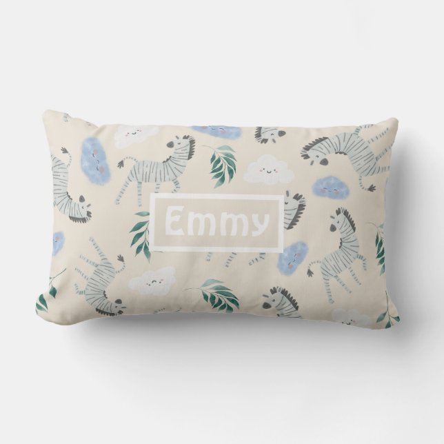 Almofada Lombar Monofari pastel-safari, um monograma, cor-de-rosa (Frente)