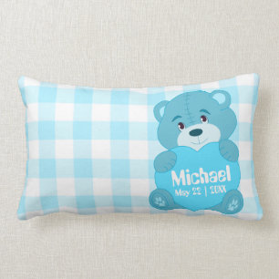 Almofada Lombar Monograma azul personalizado bonito do urso de