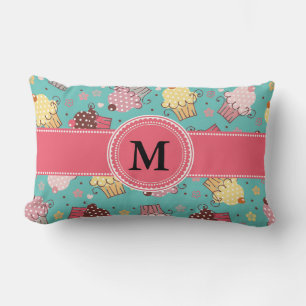 Almofada Lombar Monograma Canto Rosa e Cupcake Amarelo