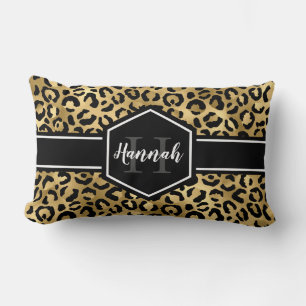 Almofada Lombar Monograma das Manchas Leopardo Pretas Douradas