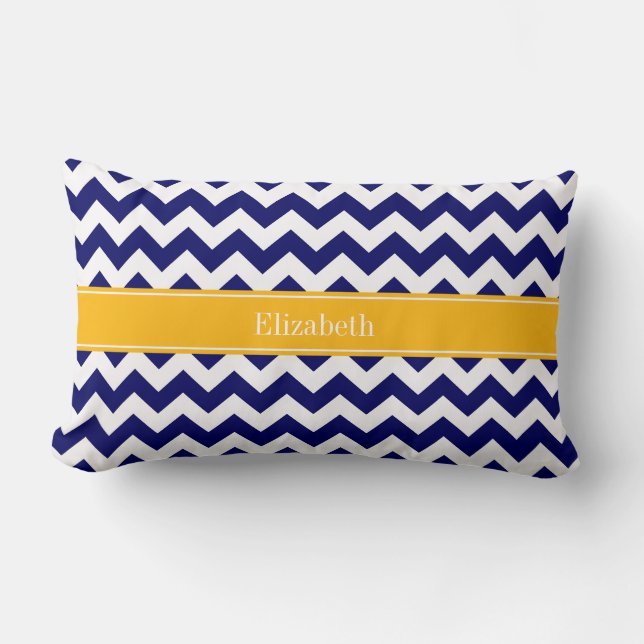 Almofada Lombar Monograma de Nome em ZigZag com Chevron Branco Mar (Frente)