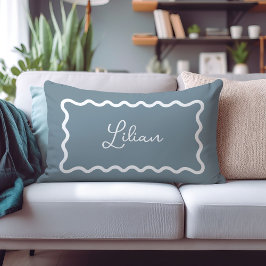 Almofada Lombar Monograma de Quadro Dusty Blue Wavlop