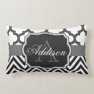 Almofada Lombar Monograma de Quatrefoil Chevron