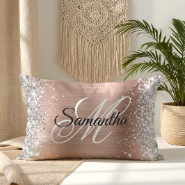 Almofada Lombar Monograma Dourado Rosa Brilhante com Lantejoulas P