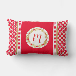 Almofada Lombar Monograma Dourado Vermelho Elegante