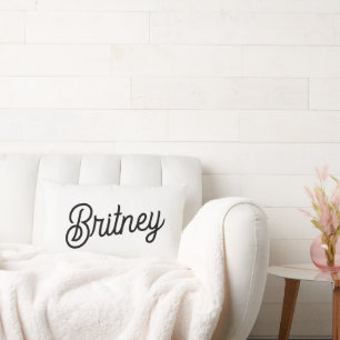 Almofada Lombar Monograma e Nome Personalizados de Branco Preto Mo
