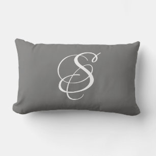 Almofada Lombar Monograma e sobrenome/Cinza de script branco Elega