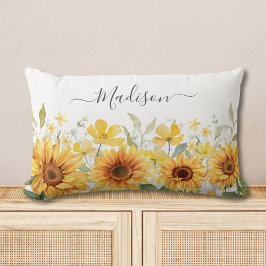 Almofada Lombar Monograma Flor Amarelo Girassol Floral Botânica