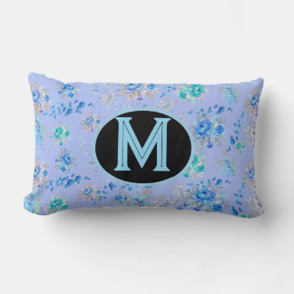 Almofada Lombar Monograma Floral Azul Vintage