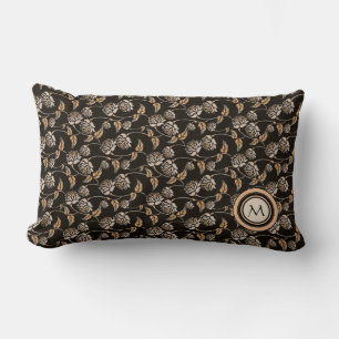 Almofada Lombar Monograma floral preto & bege moderno do teste