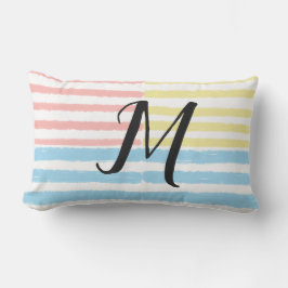 Almofada Lombar Monograma Listras Aquarela Rosa Azul Amarelo 