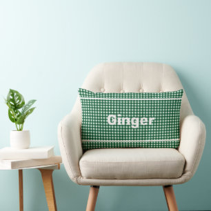 Almofada Lombar Monograma Moderno do Padrão Gingham Verde e Branco