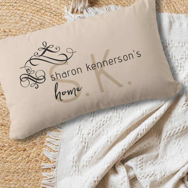 Almofada Lombar Monograma Nome Elegante Decor Doméstico Khaki Pílu (Criador carregado)