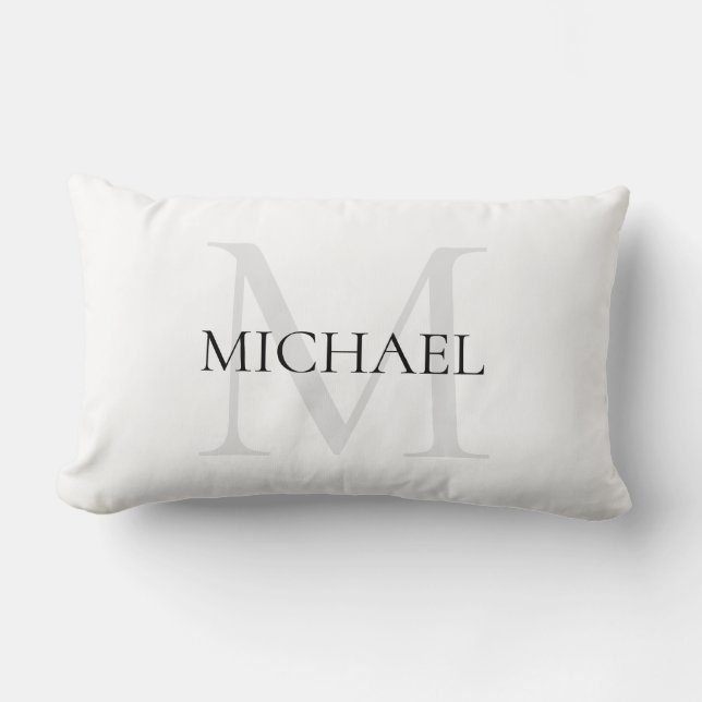 Almofada Lombar Monograma Personalizado e Nome Branco (Frente)