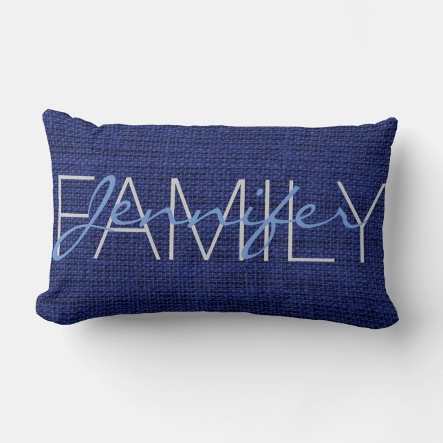 Almofada Lombar Monograma Real Azul Russo Burlap (Frente)