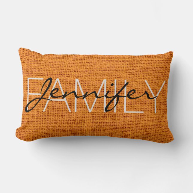 Almofada Lombar Monograma Russo Laranja Burlap (Frente)