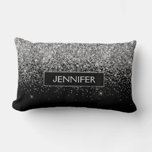 Almofada Lombar Monograma Silver Glam Glitter Sparkle