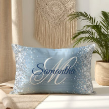 Monograma sofisticado em prata brilhante e azul cl