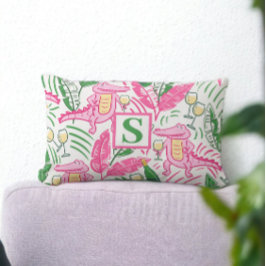 Almofada Lombar Monograma verde cor-de-rosa com jacaré de pré-disq