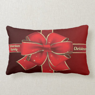 Almofada Lombar Monograma vermelho grande da fita de Yule do
