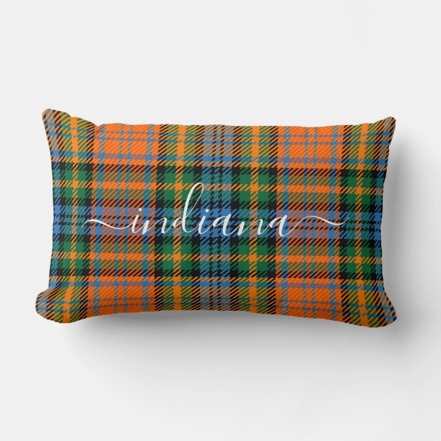 Almofada Lombar Monograma Xadrez Orange Green Tartan (Frente)