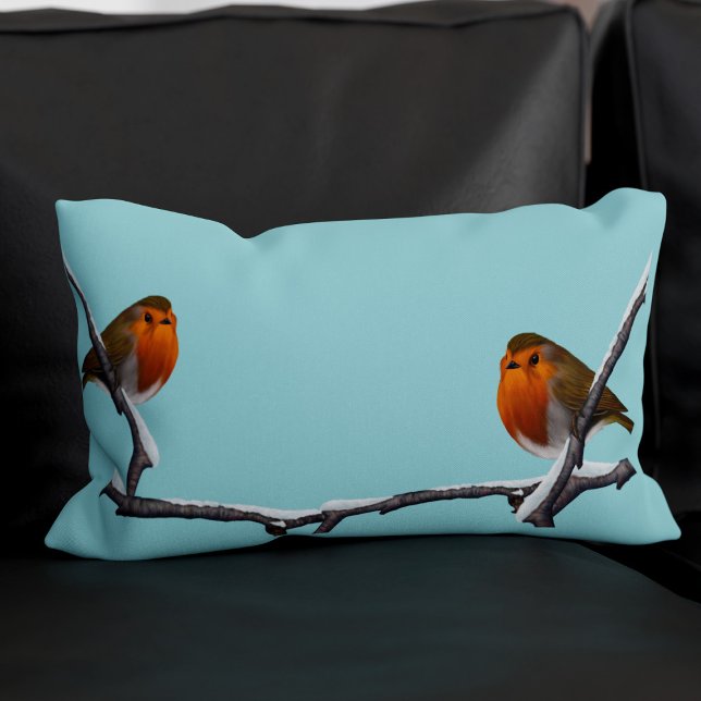 Almofada Lombar Monogramada Azul Claro Robin Bird (Double sided - more birds!)