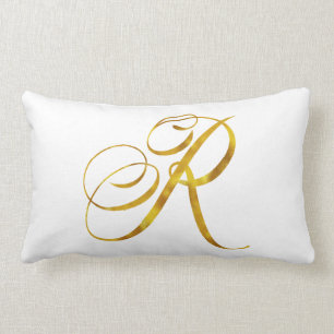 Almofada Lombar Monogramas personalizados R Faux Gold Foil Monogra
