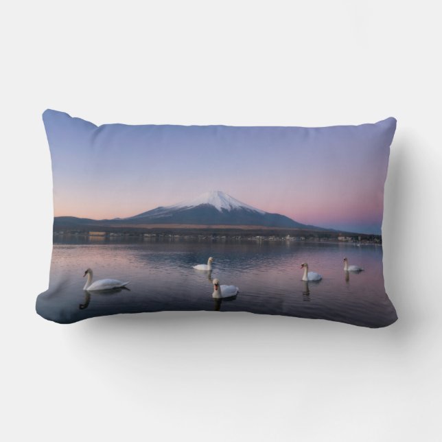 Almofada Lombar Monte Fuji | Lago Yamanaka com Cisnes (Frente)