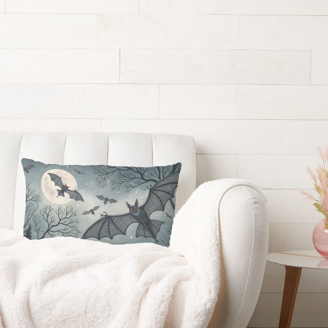 Almofada Lombar morcegos voadores no céu noturno assustador com lu (Criador carregado)