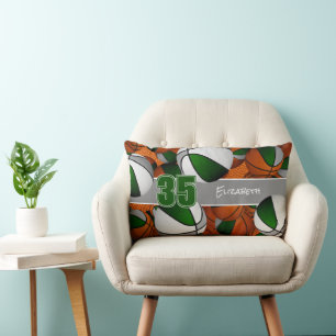 Almofada Lombar muitas bolas de basquete, cinza verde, decoração d