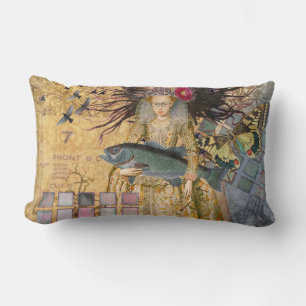 Almofada Lombar Mulher Peixes Vintage Gótico Clássico
