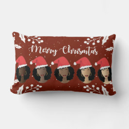 Almofada Lombar Mulheres Negras, Feliz Chapéu de Natal, Borgonha