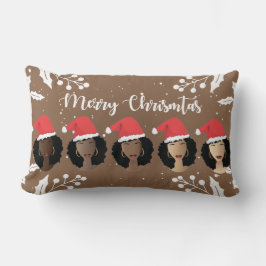 Almofada Lombar Mulheres Negras, Feliz Chapéu de Natal, Castanho