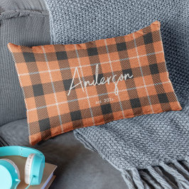 Almofada Lombar Na moda Laranja e Xadrez Preta de Cores