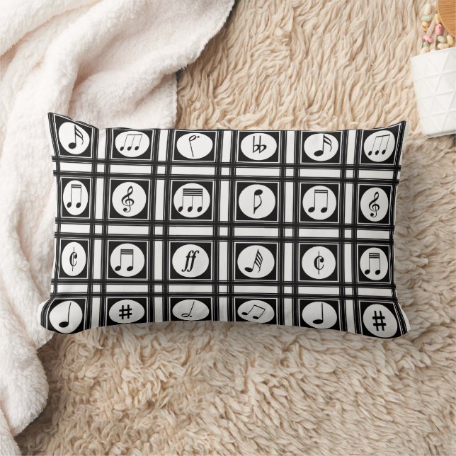 Almofada Lombar Na moda Modern Music Notes preto e branco (Cobertor)