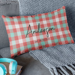 Almofada Lombar Na moda Red & Teal Bright Xadrez de Natal