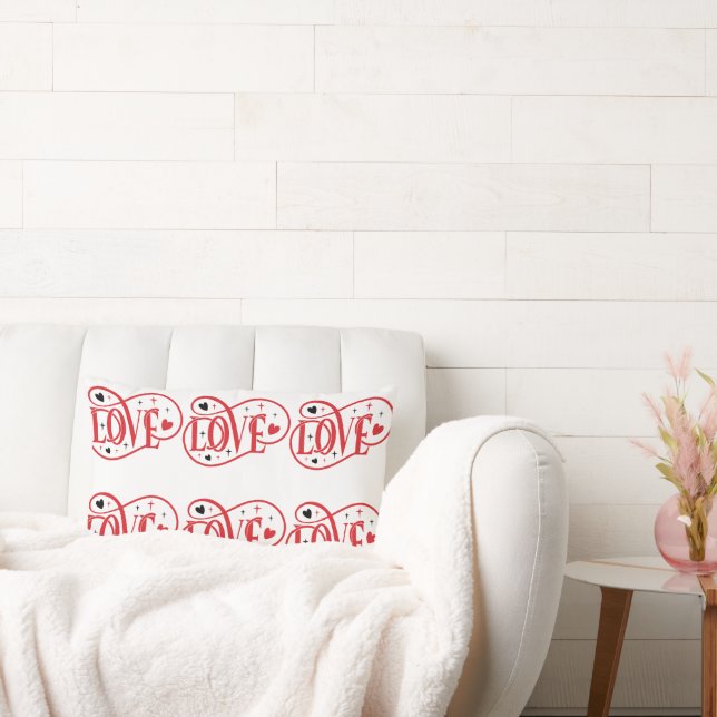 Almofada Lombar Namorados AMOR palavra vermelho em branco (Sofá)