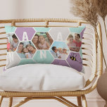 Almofada Lombar Nana Honeycomb Fotografia Colagem 4 Nome da Letra<br><div class="desc">Travesseiro de fotos em Honeycomb - editável para qualquer nome de 4 letras, como NANA e personalizado com 5 de suas fotos favoritas, que são exibidas como uma colagem de fotos em forma de hexágono. O padrão geométrico dos favos de mel está numa bonito paleta colorida de menta e cinza...</div>