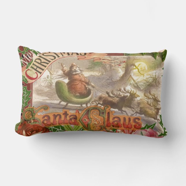 Almofada Lombar Natais vintages Santa Claus Sleigh (Frente)