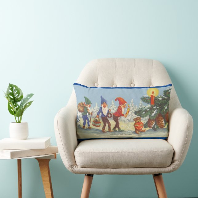 Almofada Lombar Natal Antigo, Elfos na Floresta de Inverno (Cadeira)