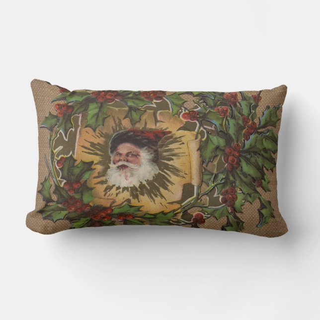 Almofada Lombar Natal Antigo Papai Noel Azevinho (Frente)