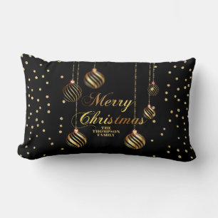 Almofada Lombar Natal da Família Negra Confetti do Script Dourado