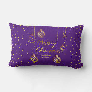 Almofada Lombar Natal da Família Roxo Real Confetti, Dourado Scrip