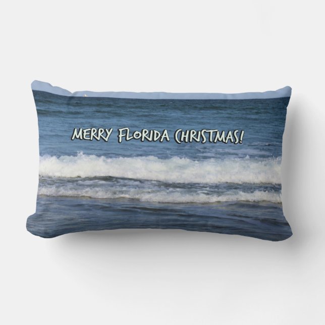 Almofada Lombar Natal Da feliz Na Flórida Sobre O Céu Azul Do Ocea (Frente)