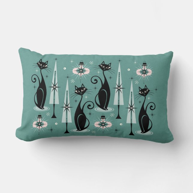 Almofada Lombar Natal do Gatinho Atômica do meio século (Frente)