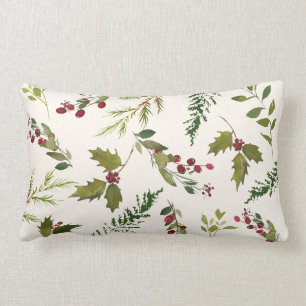 Almofada Lombar Natal elegante das hortaliças da baga do azevinho