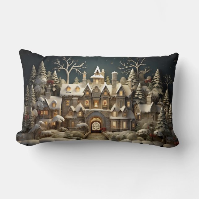 Almofada Lombar Natal Snowy Manor Storybook Wonderland (Frente)