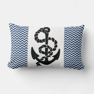 ALMOFADA LOMBAR NAUTICAL /ANCHOR E ROPE,MARINHO BRANCO AZUL