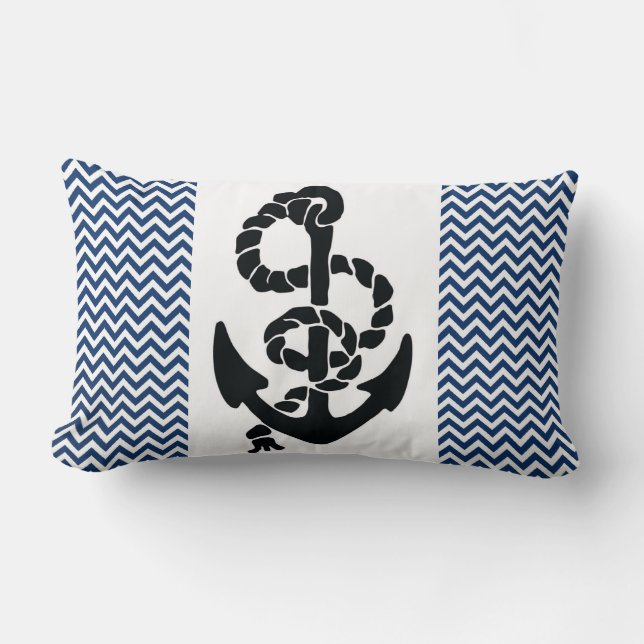 ALMOFADA LOMBAR NAUTICAL /ANCHOR E ROPE,MARINHO BRANCO AZUL (Frente)